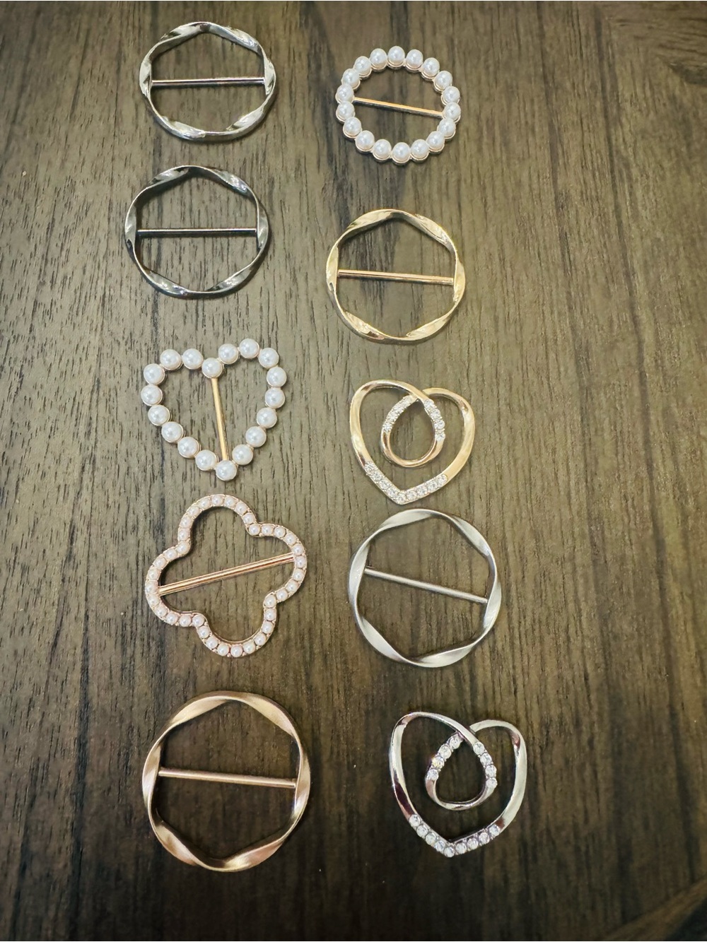 Mixed Metal and Pearl 10 piece Set - Gold, Silver, Rose Gold Accents